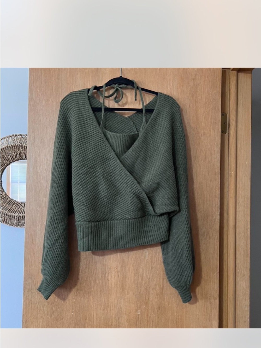 Commense Olive Green Wrap V-Neck Sweater